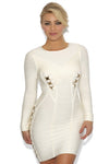 Long Sleeve Embellished Bandage Dress White