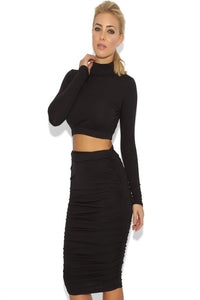‘Kim’ Two Piece Long Sleeve Knee Length Set - Black