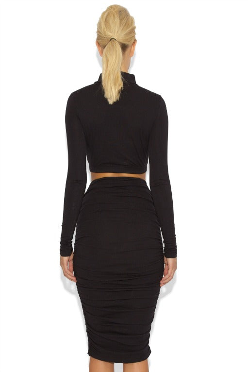 ‘Kim’ Two Piece Long Sleeve Knee Length Set - Black