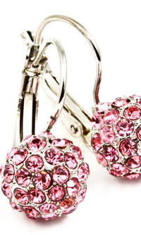 Crystal Fireball Fish Hook  Earring - Pink