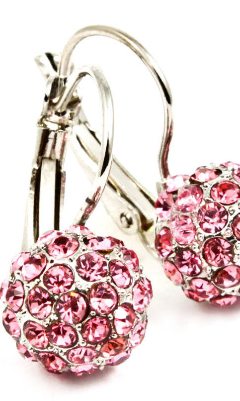 Crystal Fireball Fish Hook  Earring - Pink
