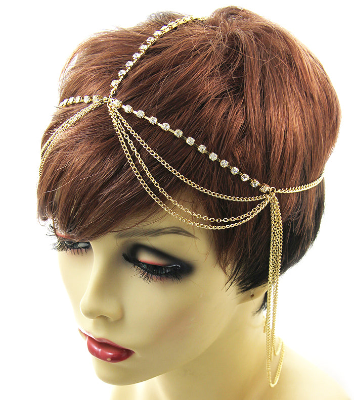 Stylish gold headchain with crystal drape from House of Zalex showcasing glamorous fashion hair accessory