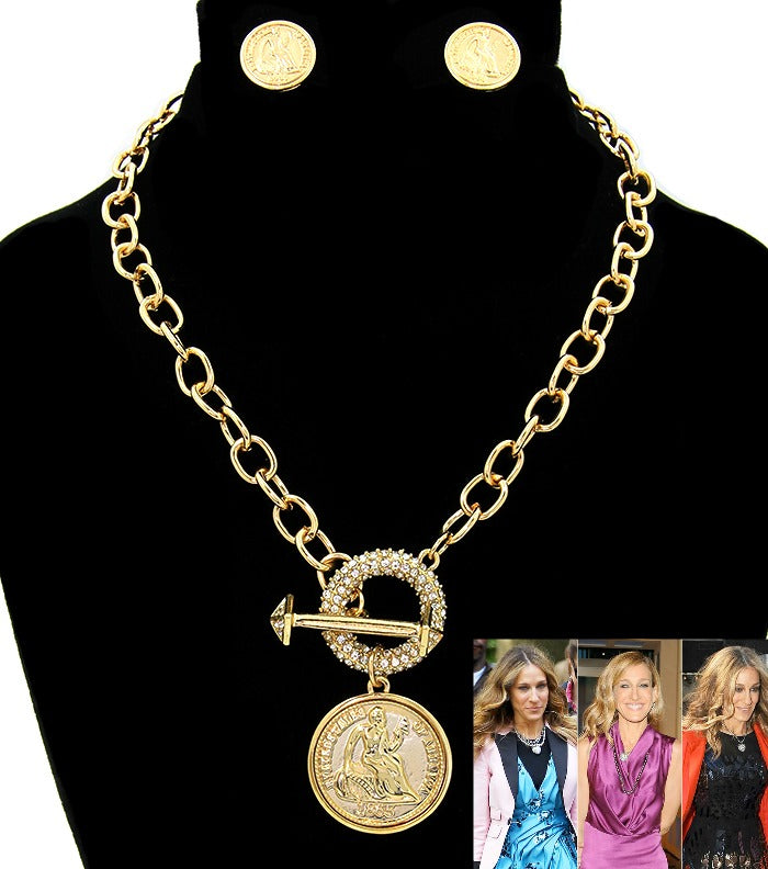 Jen crystal toggle necklace and earring chain set by House of Zalex featuring elegant luxury jewelry design