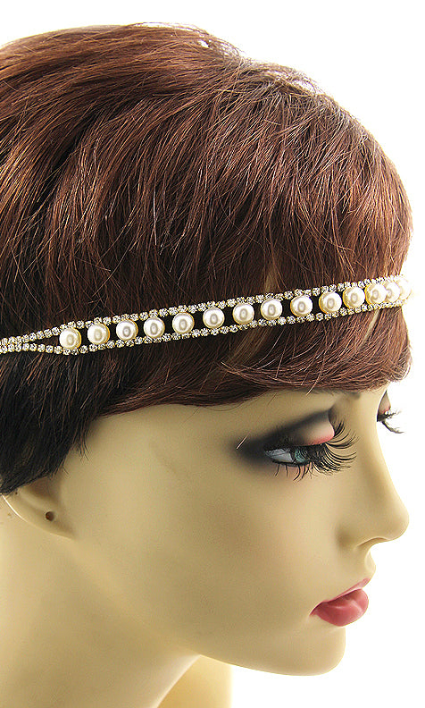 Pearl and crystal stretch headband by House of Zalex featuring elegant luxury hair accessory design