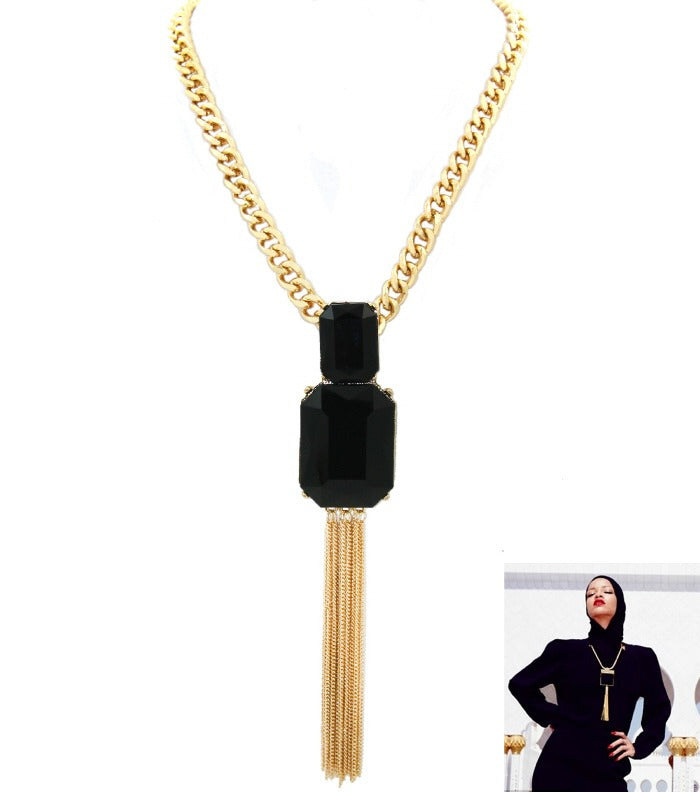 Stylish tassel necklace from House of Zalex showcasing modern women’s fashion jewelry with flowing chain detail