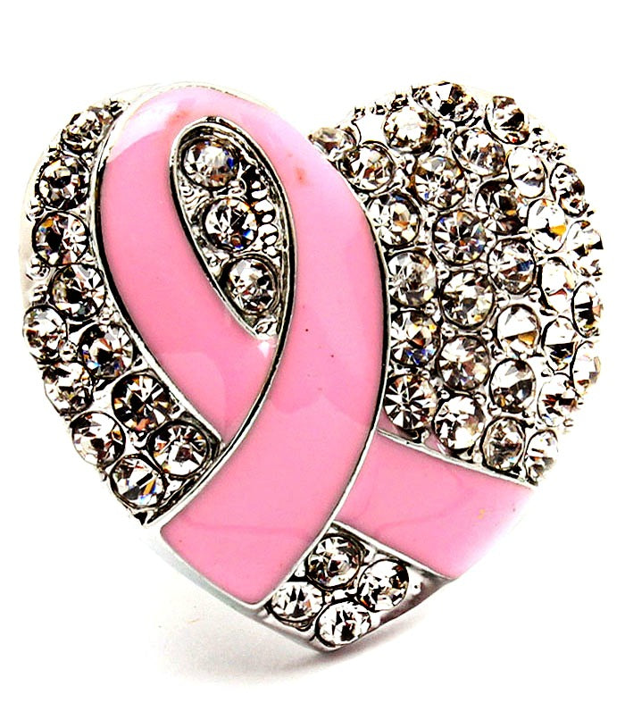 Breast Cancer Heart Ribbon  Ring