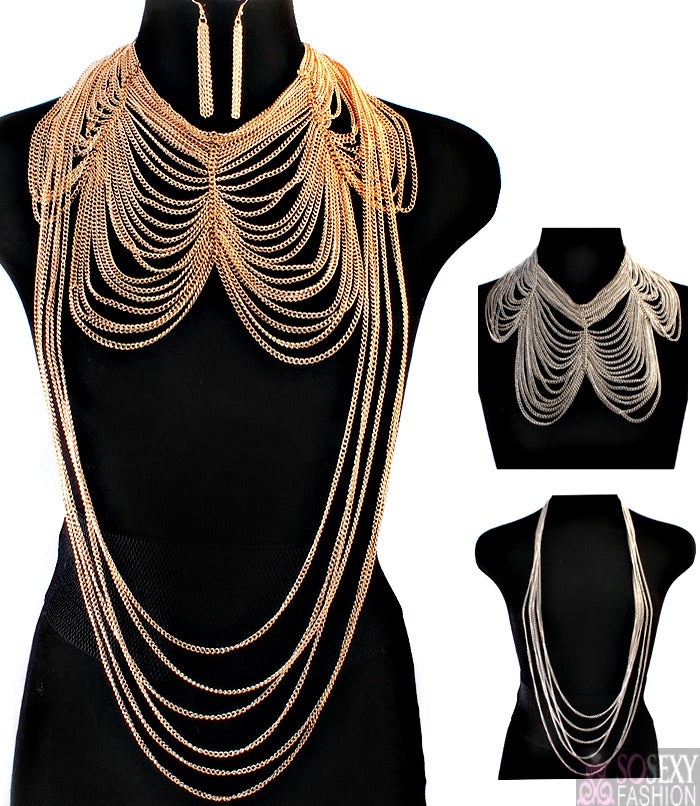 “BEYONCE”  3 in 1  MULTI LAYERED BODY CHAIN AND EARRING SET