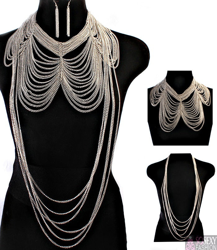 “BEYONCE”  3 in 1  MULTI LAYERED BODY CHAIN AND EARRING SET