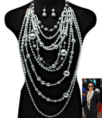 “Rihanna”  Pearl Necklace and Earring Set
