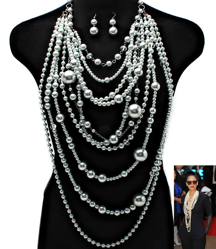 “Rihanna”  Pearl Necklace and Earring Set