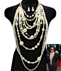 “Rihanna”  Pearl Necklace and Earring Set