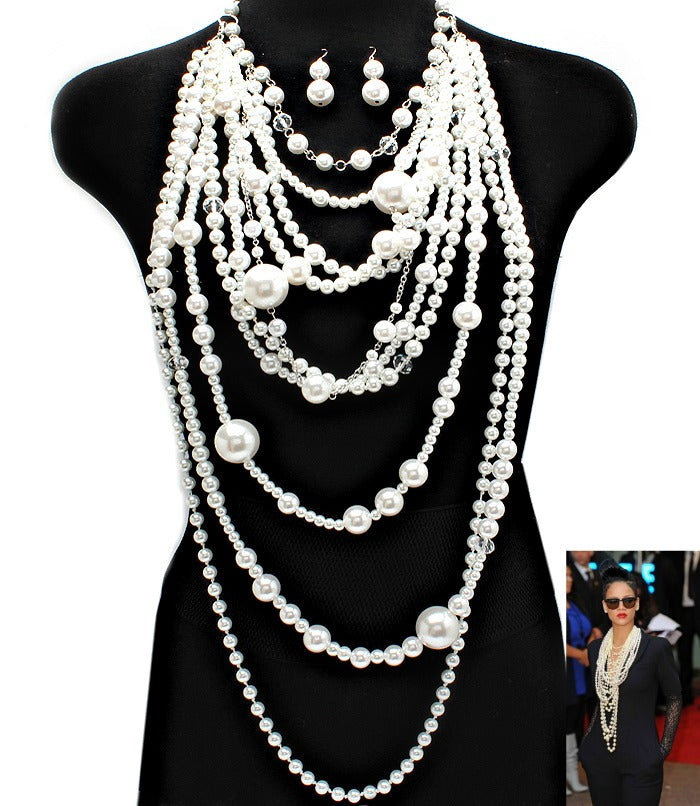 “Rihanna”  Pearl Necklace and Earring Set