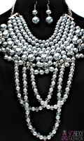 Vogue Crystal Pearl Necklace and Earring Set