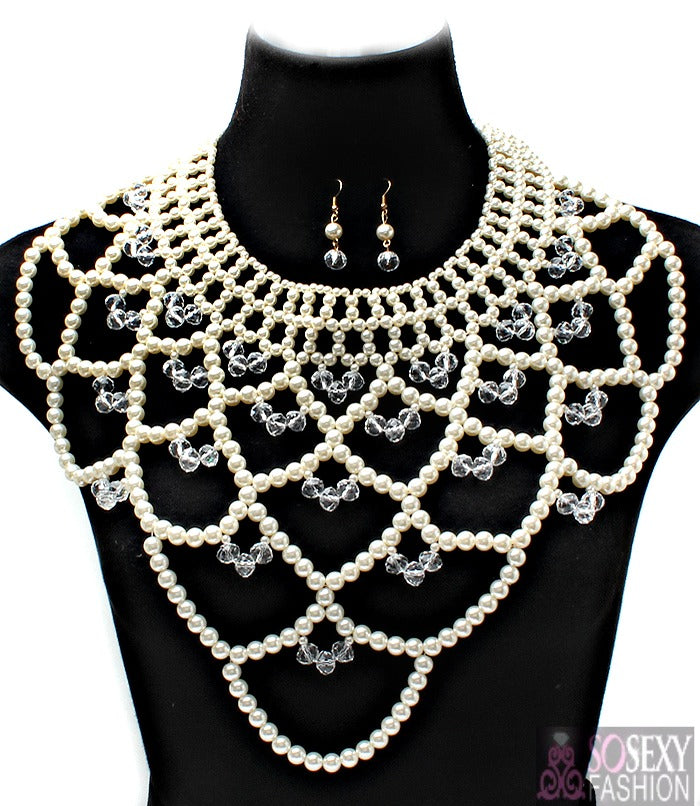 “Zara” Crystal Bead Pearl Necklace and Earring Set