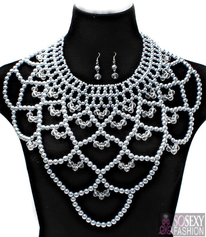 “Zara” Crystal Bead Pearl Necklace and Earring Set