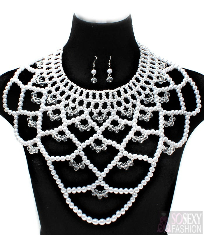 “Zara” Crystal Bead Pearl Necklace and Earring Set