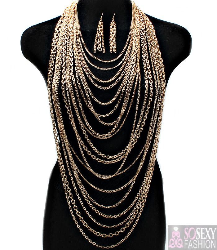 'Kimora'  Multi Layered Body Chain  and Earring Set