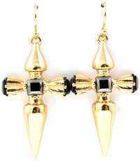'KIM' FISH HOOK CROSS EARRINGS - GOLD