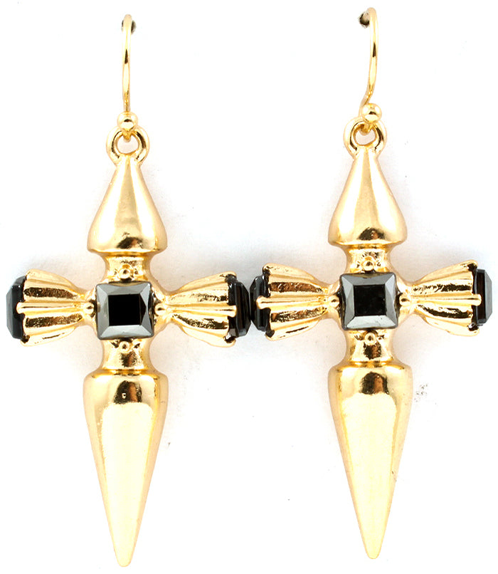 'KIM' FISH HOOK CROSS EARRINGS - GOLD