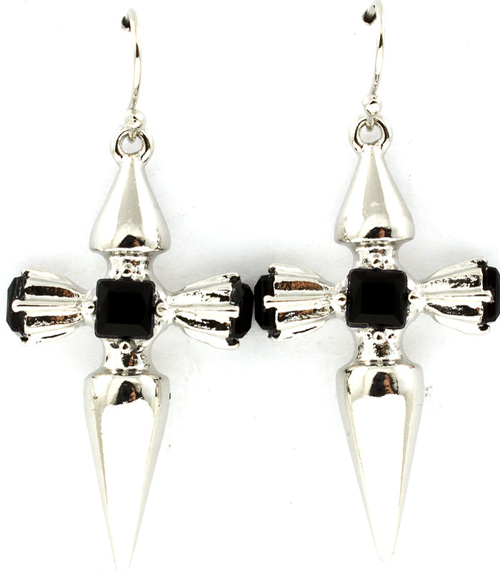 'KIM' FISH HOOK CROSS EARRINGS - GOLD