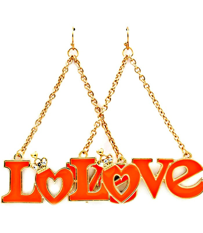 Crystal LOVE Fish hook Dangle Earrings - ORANGE