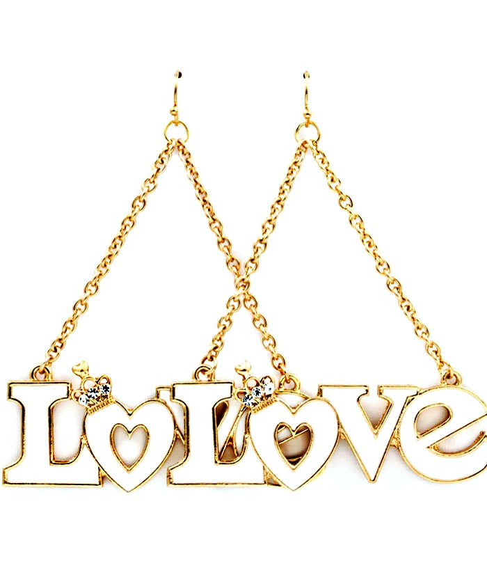 Crystal LOVE Fish hook Dangle Earrings - ORANGE