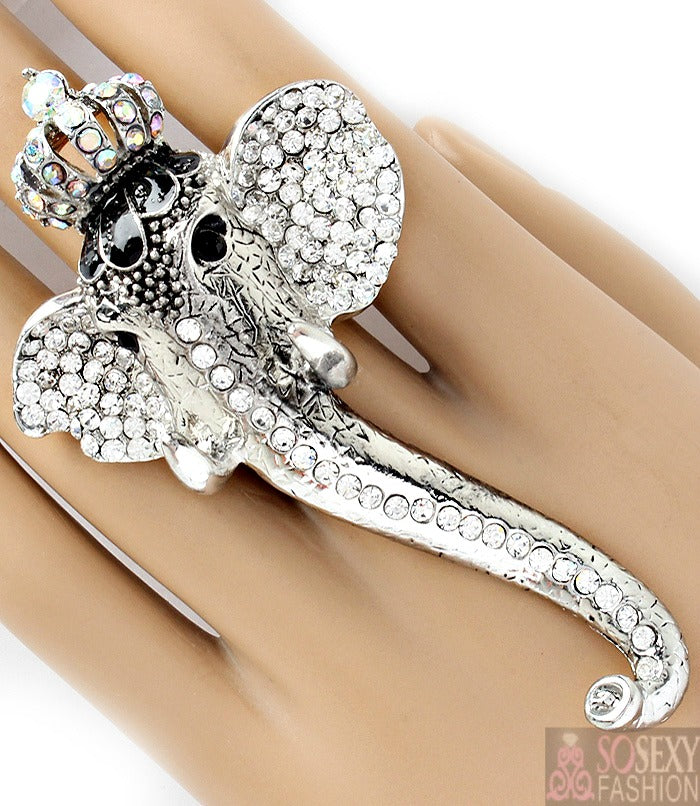 “Elephant Crown” Stretch Crystal Stud Ring