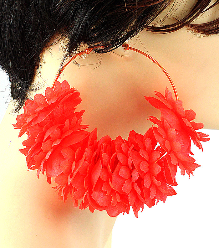 Basketball Wives Flower Hoop Earring - Orange