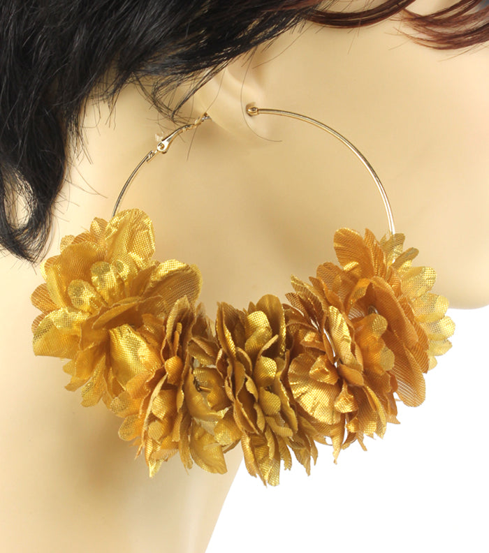 Basketball Wives Flower Hoop Earring - Orange