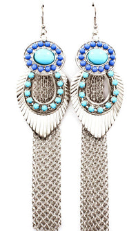 Beaded oval Fish Hook Stud Earrings
