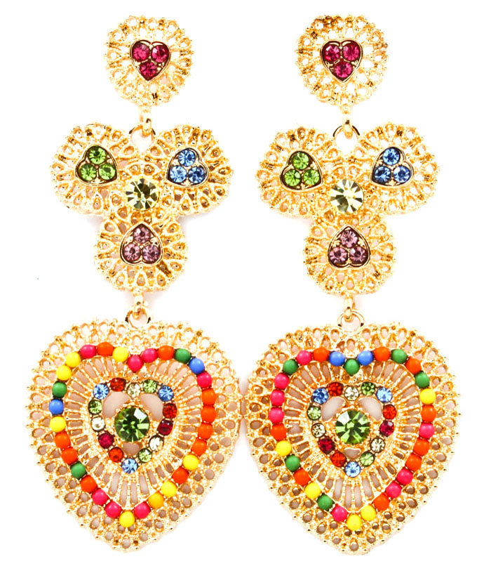 Crystal studded beaded Earrings - Yellow