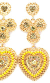 Crystal studded beaded Earrings - Yellow