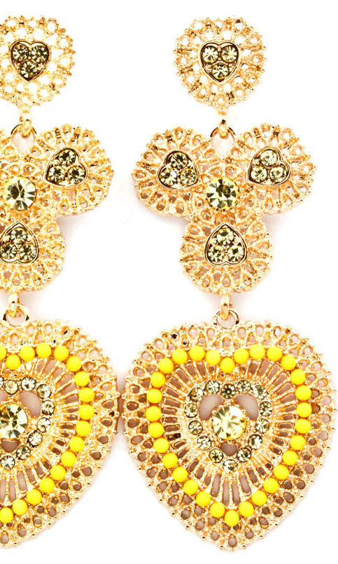 Crystal studded beaded Earrings - Yellow