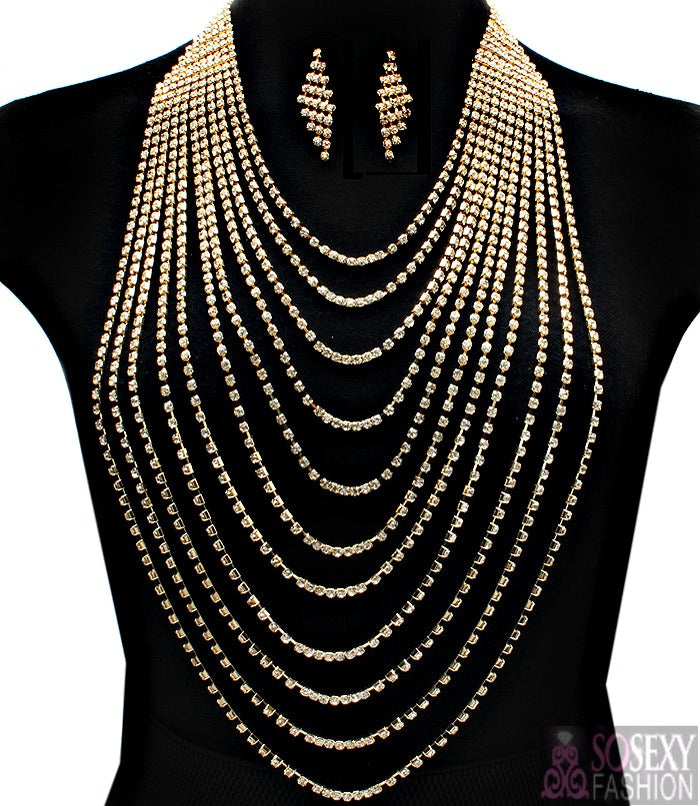 “Paris” Crystal Stud Necklace Set - Gold