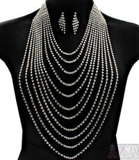 “Paris” Crystal Stud Necklace Set - Gold