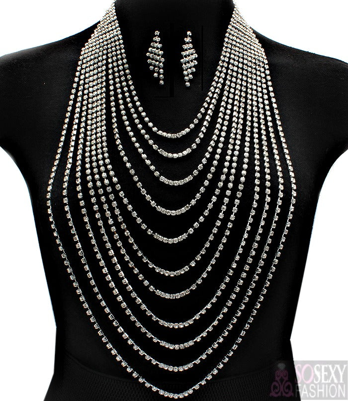 “Paris” Crystal Stud Necklace Set - Gold