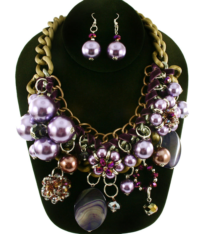 'Zara' Beaded Pearl Necklace and Earring Set