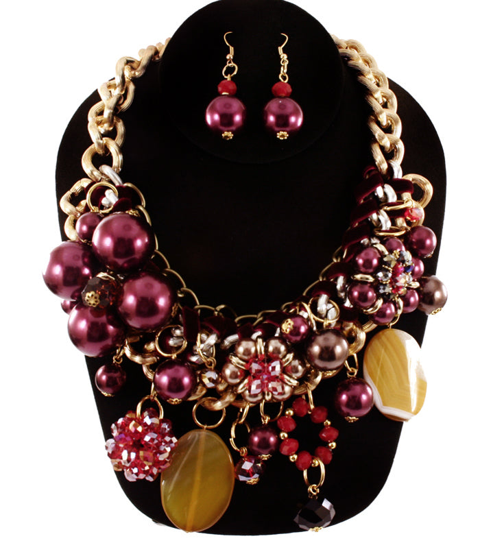 'Zara' Beaded Pearl Necklace and Earring Set