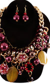 'Zara' Beaded Pearl Necklace and Earring Set - Red