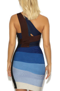 'Electra' Blue Gradient One Shoulder Bandage Dress