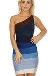 'Electra' Blue Gradient One Shoulder Bandage Dress