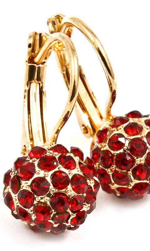 Crystal Fireball Fish Hook  Earring - Red