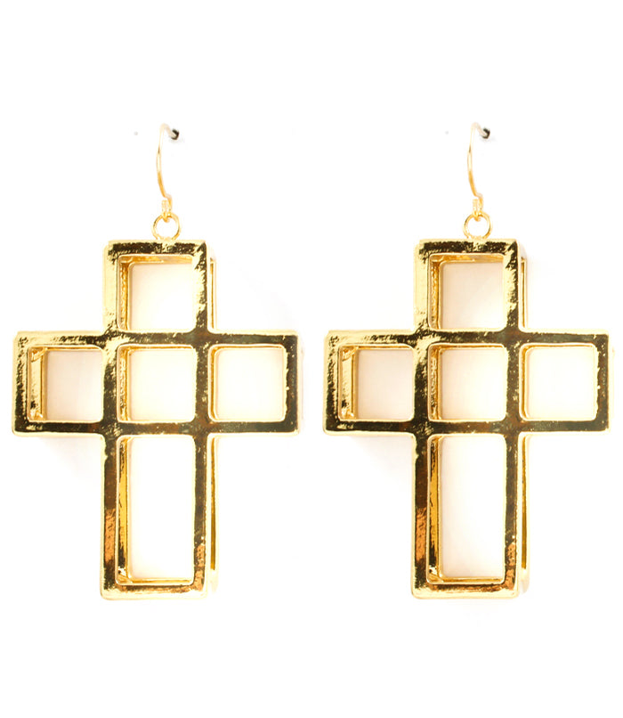 "HEAVEN" FISH HOOK CROSS EARRINGS