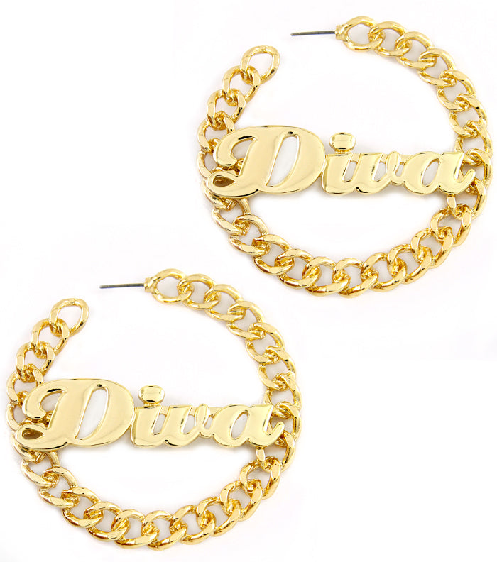 'DIVA' Curb Chain HOOP EARRINGS