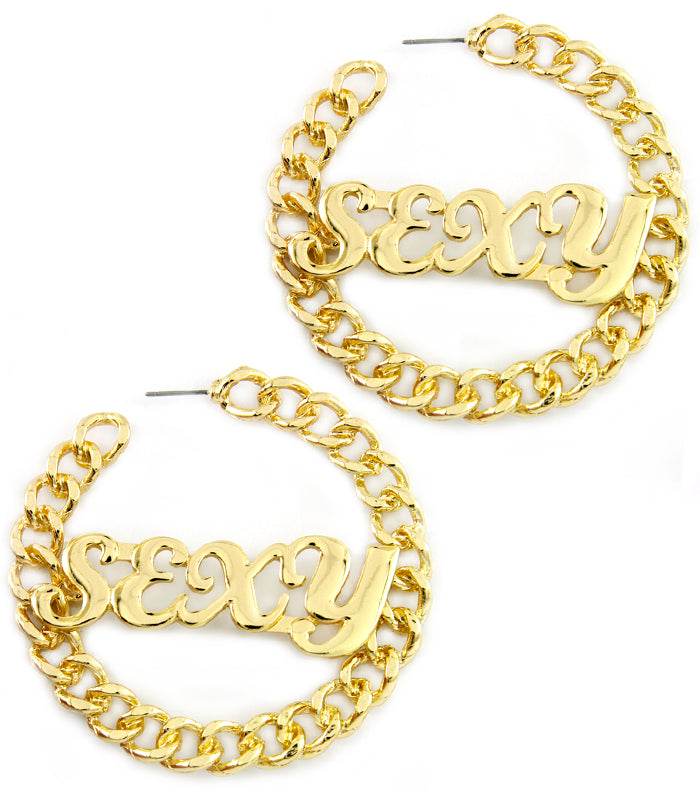'SEXY' Curb Chain HOOP EARRINGS