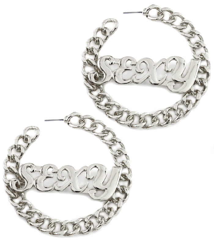 'SEXY' Curb Chain HOOP EARRINGS