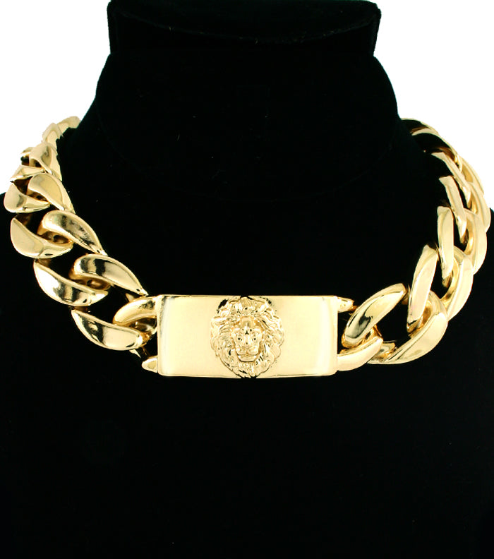 “RIHANNA” LION HEAD ID CHAIN NECKLACE