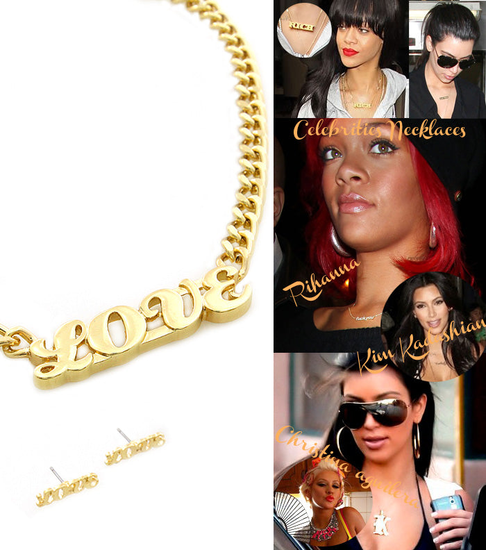"LOVE"-STATEMENT-HALSKETTE UND -OHRRINGE