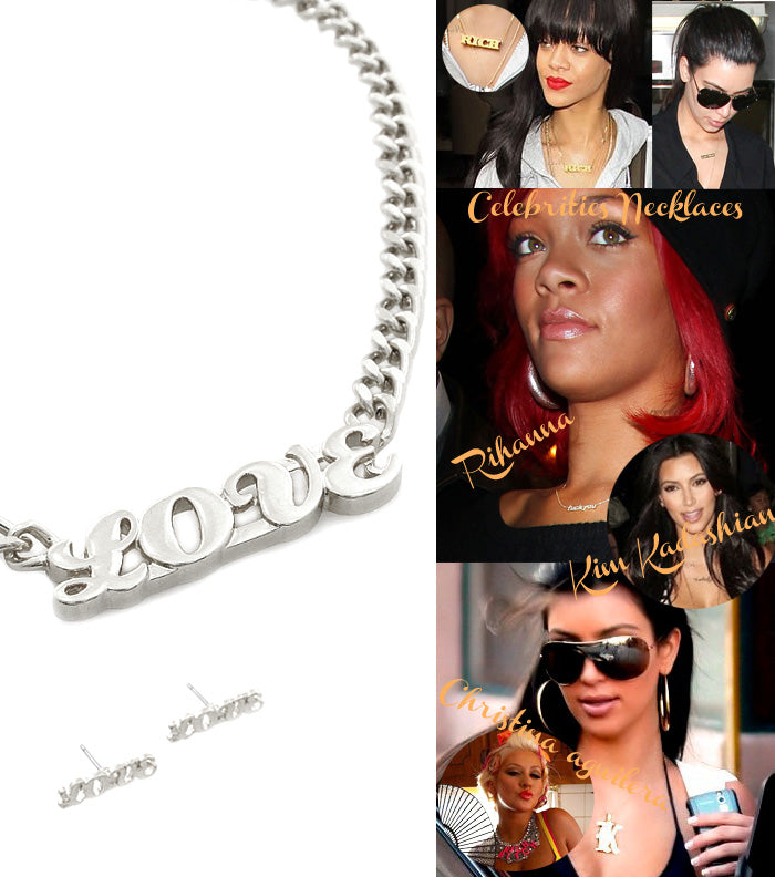 " LOVE"  STATEMENT  NECKLACE AND EARRING SET