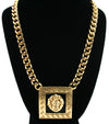 Designer Inspired  Square LionHead Necklace - Teal